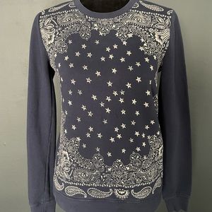 LUCKY BRAND XS Navy Blue Bandana Print Crew Neck Sweatshirt Great Condition! ⭐️